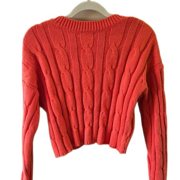 Madewell Orange Cable-Knit V-Neck Crop Sweater Women's Size Medium - Picture 5 of 5